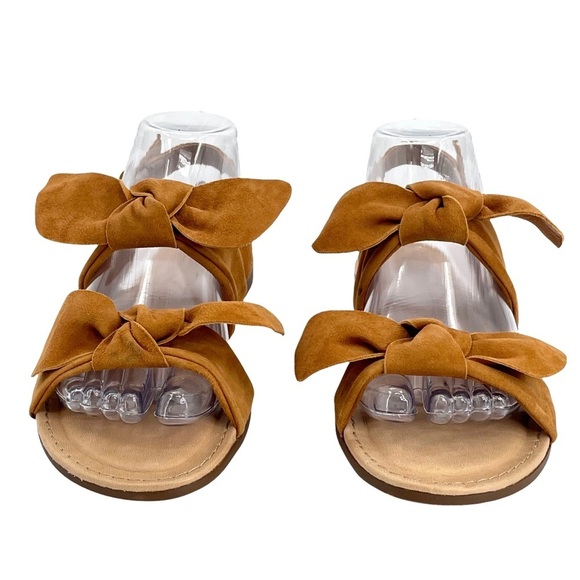 Anthropologie x Farylrobin Slingback Sandals Double Bow Suede Leather Brown 6.5 - Picture 4 of 10